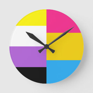 Nonbinäre pansexuelle Doppel-Stolzflagge Runde Wanduhr