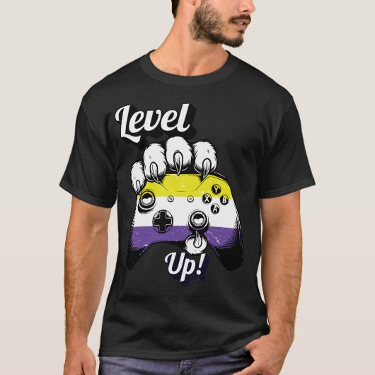 Nonbinärer Pride Level Up Tiger Pfoten Controller T-Shirt (Vorderseite)