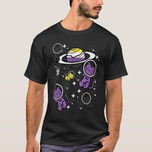 Nonbinary Cats Space Enby Pride Flag Lgbt Girls Ki T-Shirt (Vorderseite)