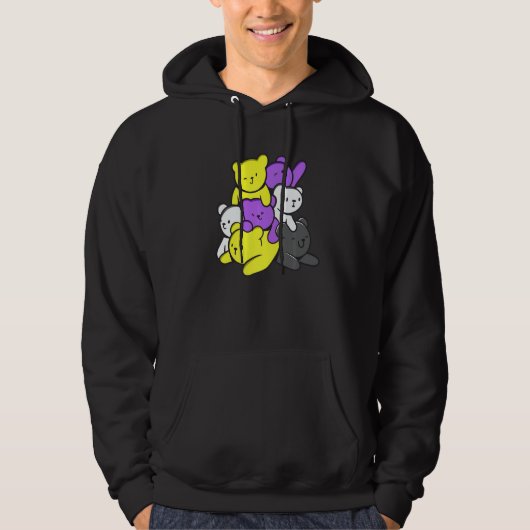 Nonbinary Cute Bears Nonbinary Flag Nonbinary Prid Hoodie (Vorderseite)