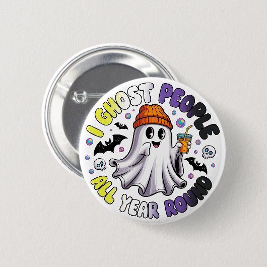 Nonbinary Funny Halloween - Ich Ghost People Button (Vorne & Hinten)