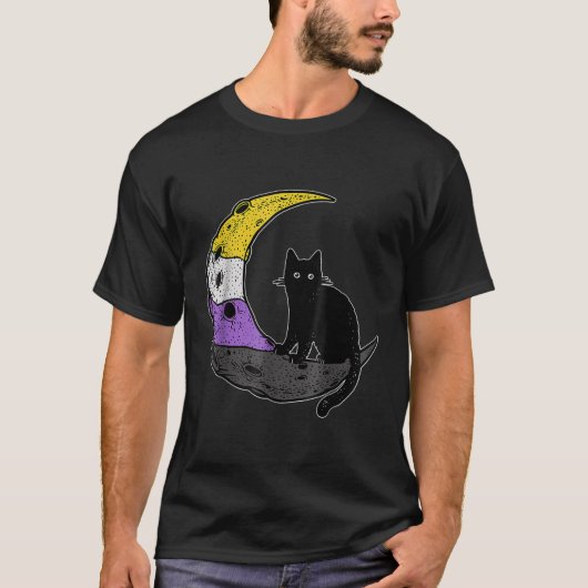 NonBinary Moon Space Cat LGBT NonBinary Flag 2022 T-Shirt (Vorderseite)