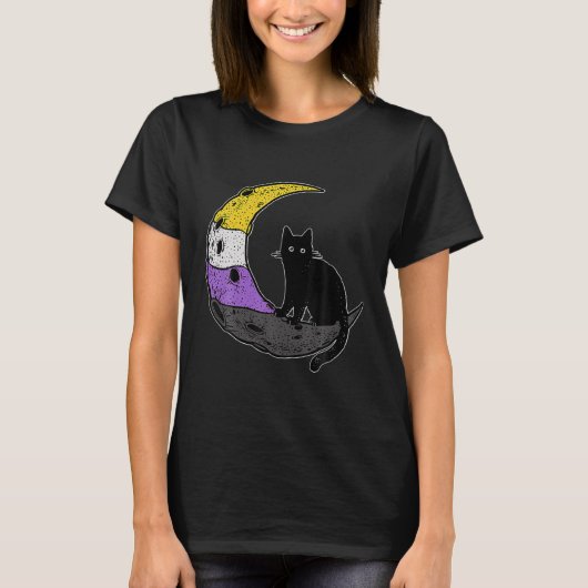 Nonbinary Moon Space Cat Lgbt Pride T-Shirt (Vorderseite)