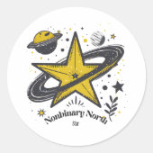 Nonbinary North Star Shirt – LGBTQ Camping Pride Runder Aufkleber (Vorderseite)