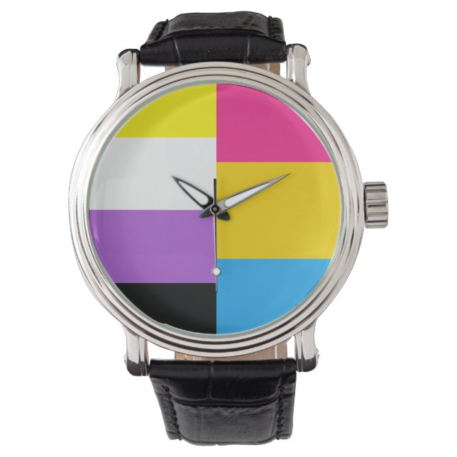 Nonbinary Pansexual Dual Pride Flag Armbanduhr (Vorderseite)
