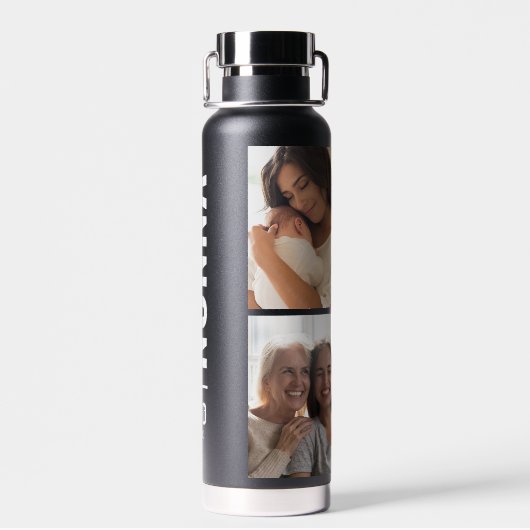 Nonna | Italienisch Oma Custom Date 4 Foto Black Trinkflasche (Rückseite)