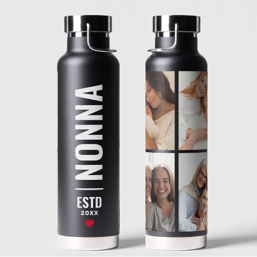 Nonna | Italienisch Oma Custom Date 4 Foto Black Trinkflasche