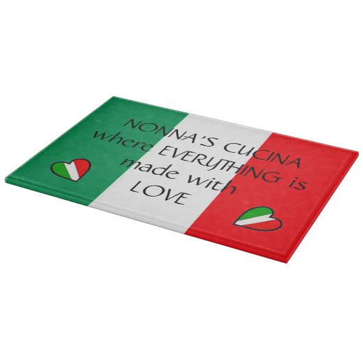 Nonnas Cucina italienische Flaggen-Herzen Schneidebrett (Ecke)
