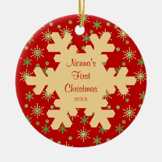 Nonnas erstes Weihnachtsrote Keramik Ornament (Vorne)