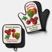 Nonna's Kitchen Italienisches Thema Ofenhandschuh & Topflappen-Set (Vorderseite/Rückseite)