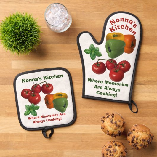 Nonna's Kitchen Italienisches Thema Ofenhandschuh & Topflappen-Set (Oben Unten)