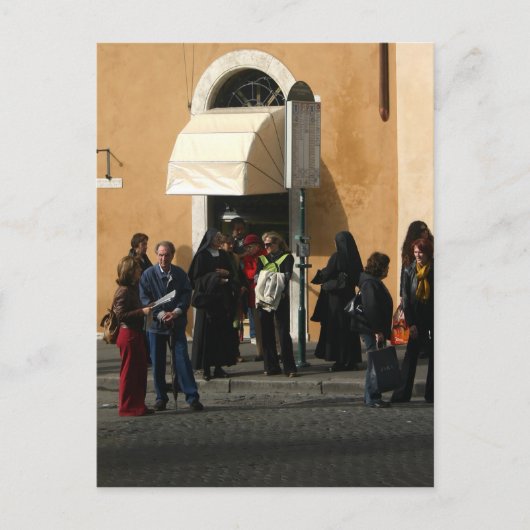 Nonnen an der Bushaltestelle Postkarte (Vorderseite)