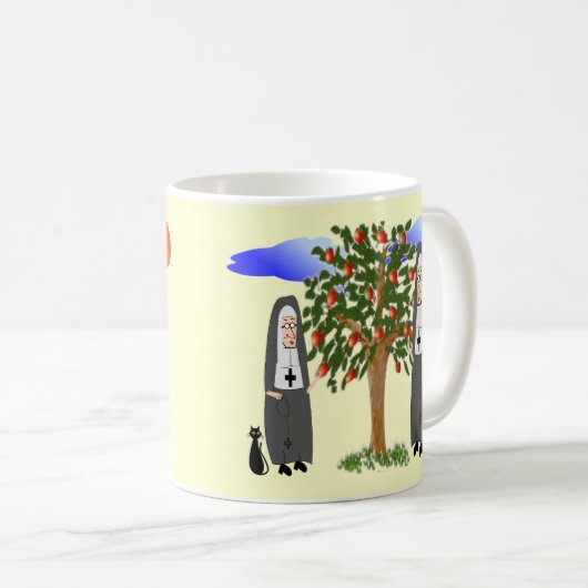 Nonnen Äpfelkarten und Geschenke stehlen Kaffeetasse (VorderseiteRechts)