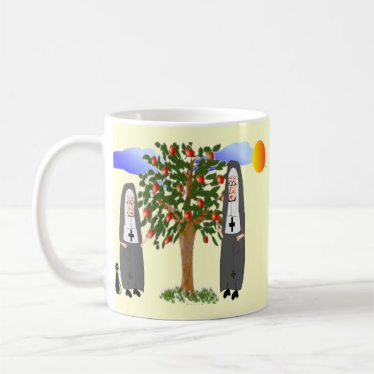 Nonnen Äpfelkarten und Geschenke stehlen Kaffeetasse (Links)