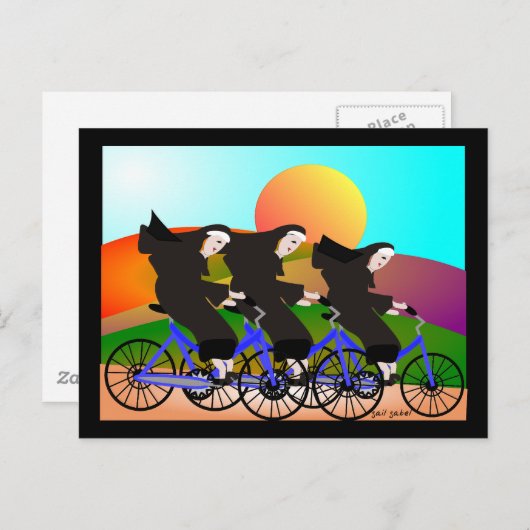 Nonnen auf Fahrrädern Kunstgeschenke Postkarte (Vorne/Hinten)