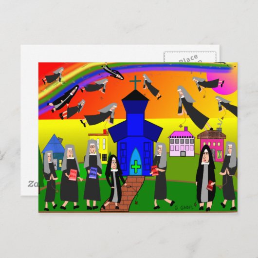 Nonnen "Flying Nuns" Whimsical Art Postkarte (Vorne/Hinten)