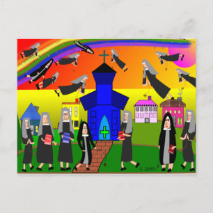 Nonnen "Flying Nuns" Whimsical Art Postkarte
