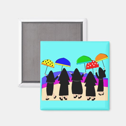 Nonnen mit Regenschirmen "erwartungsvoll Regen" Magnet (Vorderseite/Rückseite)