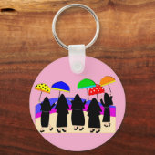 Nonnen mit Regenschirmen Schlüsselanhänger (Rückseite)