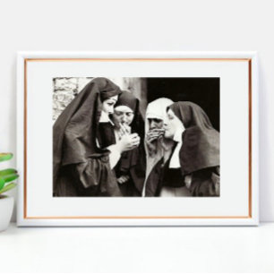 Nonnen rauchen Vintage-Fotografie 12x8in Poster