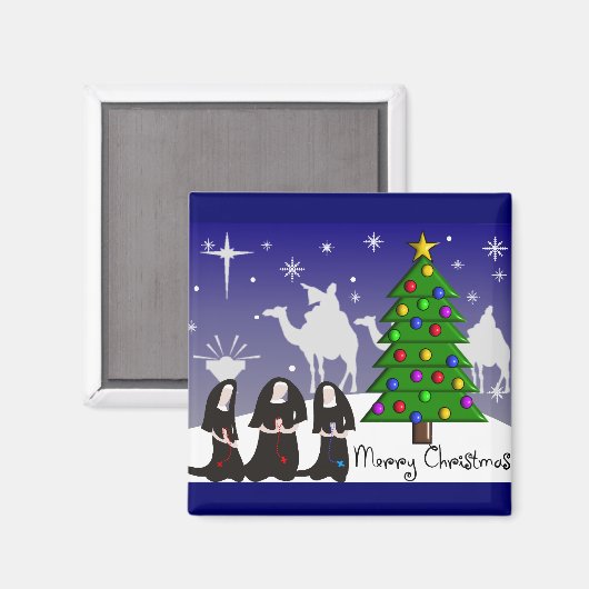 Nonnen Weihnachtskarten "Frohe Weihnachten" Magnet (Vorderseite/Rückseite)