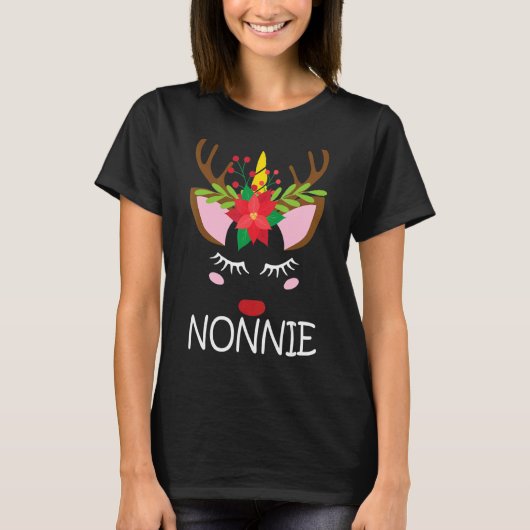 Nonnie Unicorn Face Reindeer Blume Weihnachtsfest T-Shirt (Vorderseite)