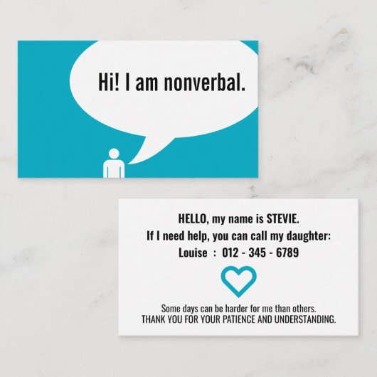 NONVERBAL-Sprechblase Visitenkarte (Vorne/Hinten)