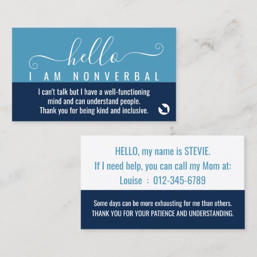 nonverbale Sensibilisierung und Notkontakt Visitenkarte (Vorne/Hinten)