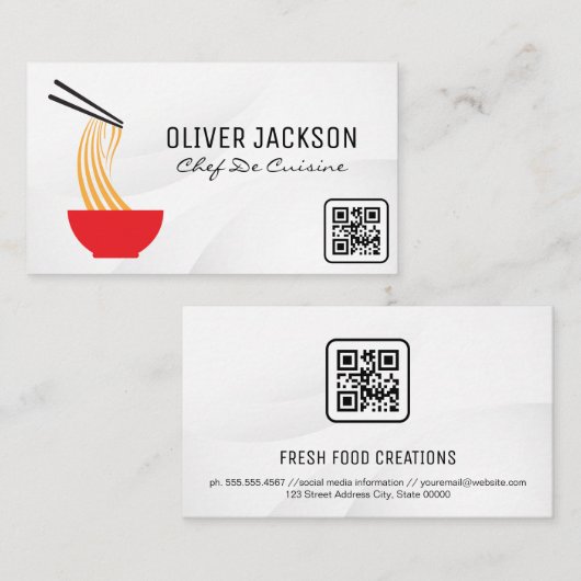 Noodle Bowl und Chopsticks | QR-Code Visitenkarte (Vorne/Hinten)