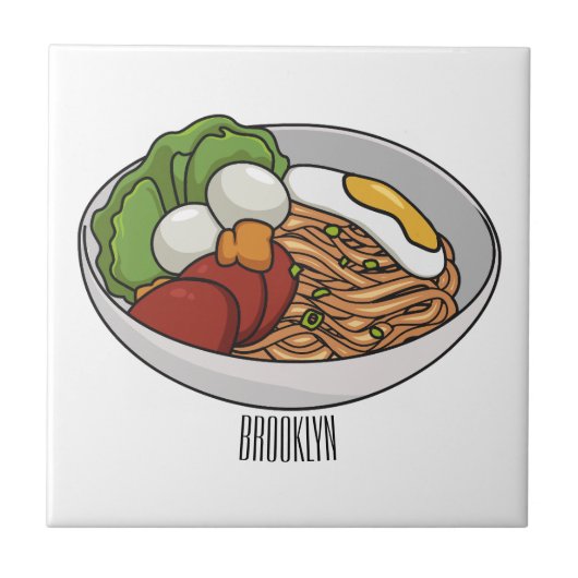 Noodle-Cartoon-Abbildung Fliese (Vorderseite)