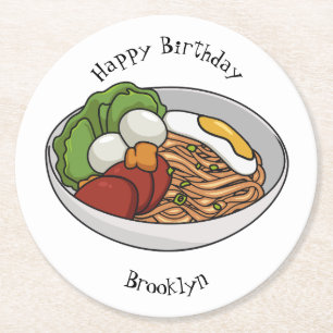 Noodle-Cartoon-Abbildung Runder Pappuntersetzer