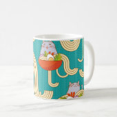 Noodles Funny Cats Türkis Hintergrund Kaffeetasse (VorderseiteRechts)