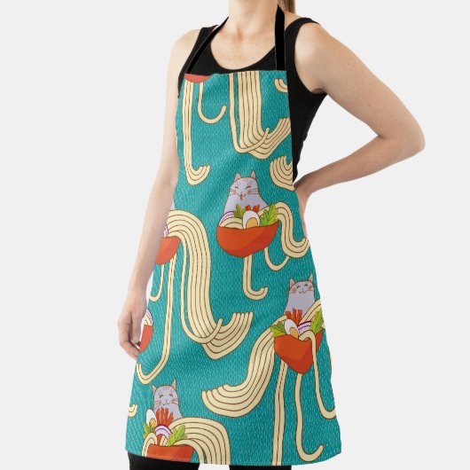 Noodles Funny Cats Türkis Hintergrund Schürze (InSitu)