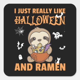 Noodles Japanese Noodles Halloween Sloth Ramen Quadratischer Aufkleber
