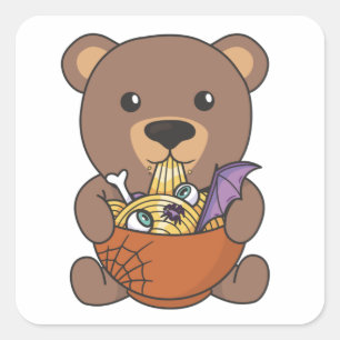Noodles japanisches Noodles Halloween Bear Eats Ra Quadratischer Aufkleber