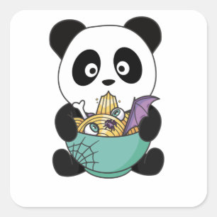 Noodles Japanisches Noodles Halloween Panda Ramen Quadratischer Aufkleber