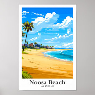 Noosa Beach Australia Vintage Travel Illustration Poster