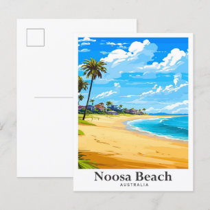 Noosa Beach Australien Vintage Reiseillustration Postkarte