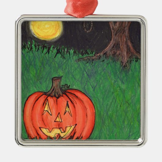 Noose Hanging Tree Pumpkin Jack O' Lantern Silbernes Ornament (Vorne)