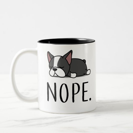 Nope Boston Terrier Zweifarbige Tasse (Links)