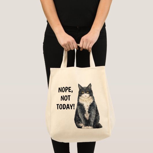 Nope Not Today Funny Grouchy Schwarz-weiß Cat Tragetasche (Vorderseite (Produkt))