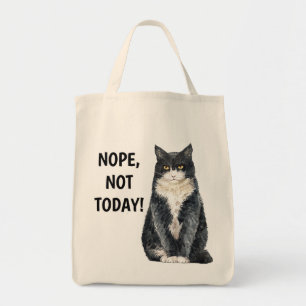 Nope Not Today Funny Grouchy Schwarz-weiß Cat Tragetasche