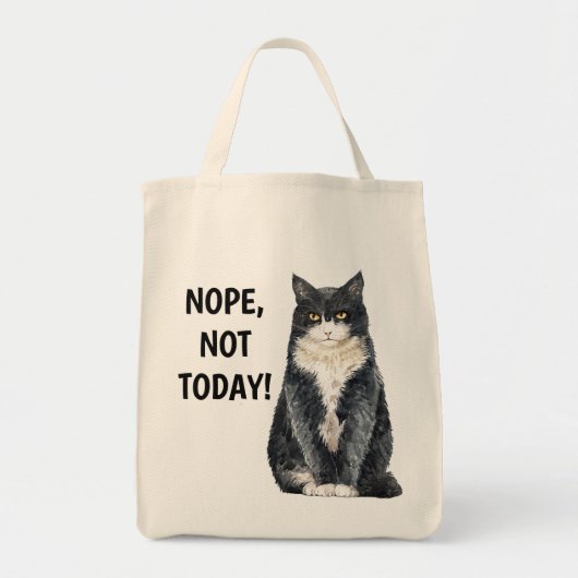 Nope Not Today Funny Grouchy Schwarz-weiß Cat Tragetasche (Vorne)
