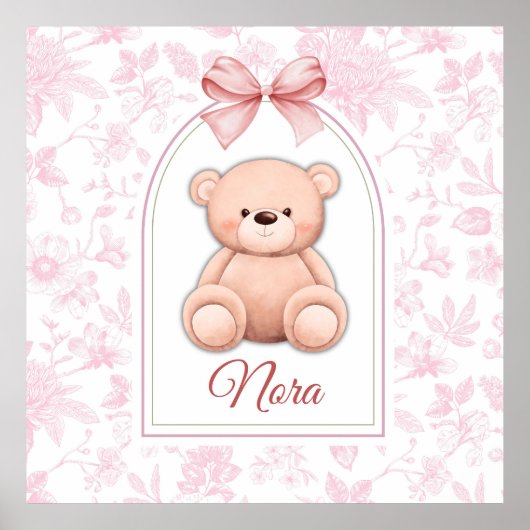 Nora | Benutzerdefiniertes rosa Teddy-Bär-Kinderzi Poster (Vorne)