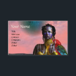 NORA CYBER WARRIOR AND PARROT Science Fiction Visitenkarte<br><div class="desc">Schwarz tätoted Schönheit mit eleganten goldenen Schmuck mit ihrem farbenfrohen roten Papagei,  unter dem rosa kosmischen Himmel mit blauen Planeten.Künstlerische Animation Rahmen aus Hyperion World 3d Animation sci-fi Spielfilm .</div>