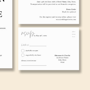 NORA   Minimalistische Hochzeits-RSVP-Postkarte Begleitkarte