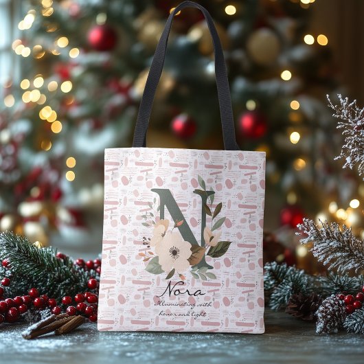 Noras blühende Strahlung - Boho Floral Monogramm Tragetaschen Mit Langen Trägern