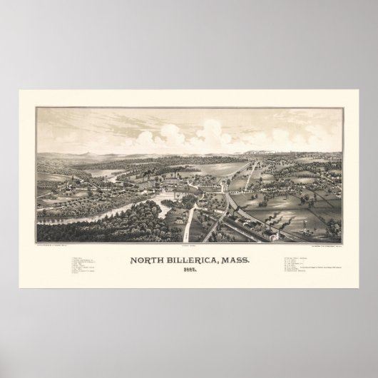 Nord Billerica, MA Panorama Karte - 1887 Poster (Vorne)