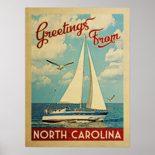 Nord-Carolinasegelboot-Vintage Reise Poster