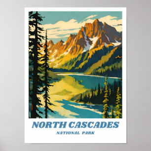 Nord Cascades National Park Illustration Retro Poster